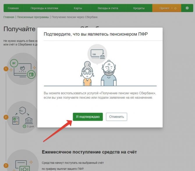 Registration of a pension in Sberbank